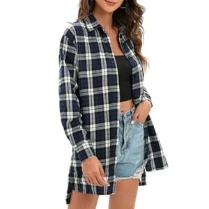 Oversized Plaid Tartan shirt Blue & White Size 4XL